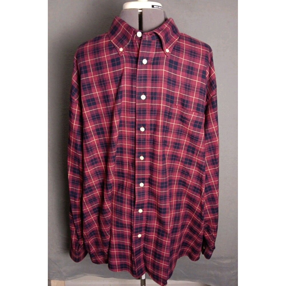 Burberry London Nova Check Flannel Shirt Mens Large XL Burgundy Plaid -EUC